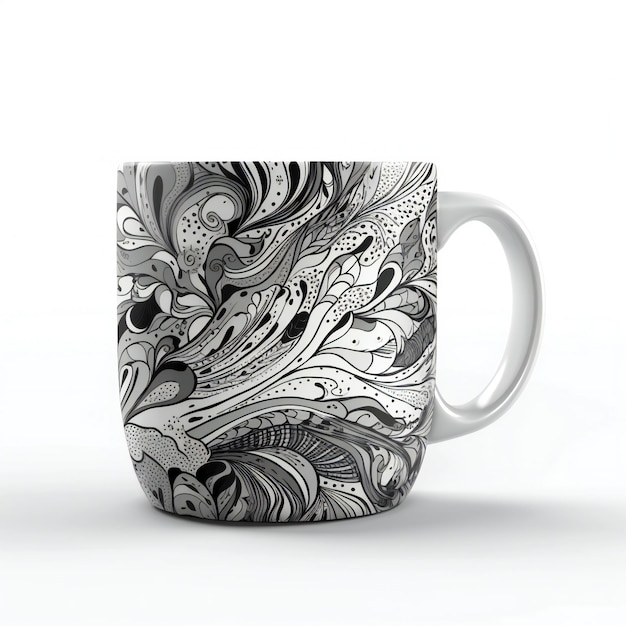 Cup of coffee with floral pattern isolated on white background