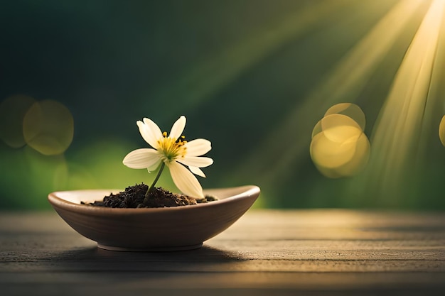 A cup of coffee with a flower in it