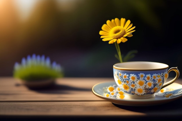 A cup of coffee with a flower in the middle of it