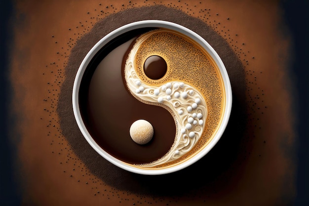 Cup of coffee with foam in form of yinyang symbol