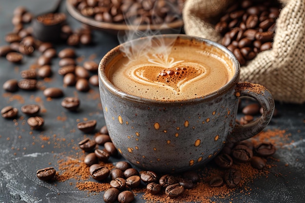 a cup of coffee with a foamy foam on it