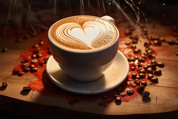 cup of coffee with a heart drawn in foam