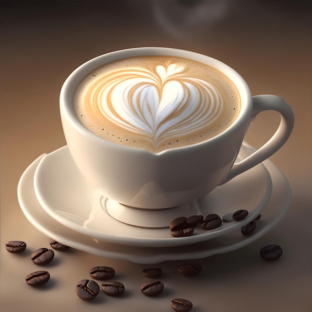 cup of coffee with heart shape cream generated with ai