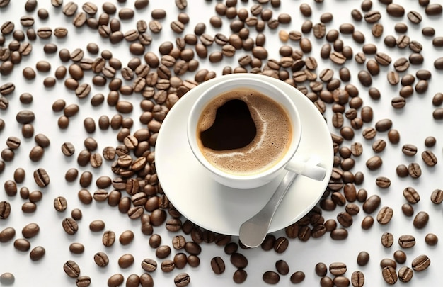 a cup of coffee with a heart shaped chocolate saucer on a white background.