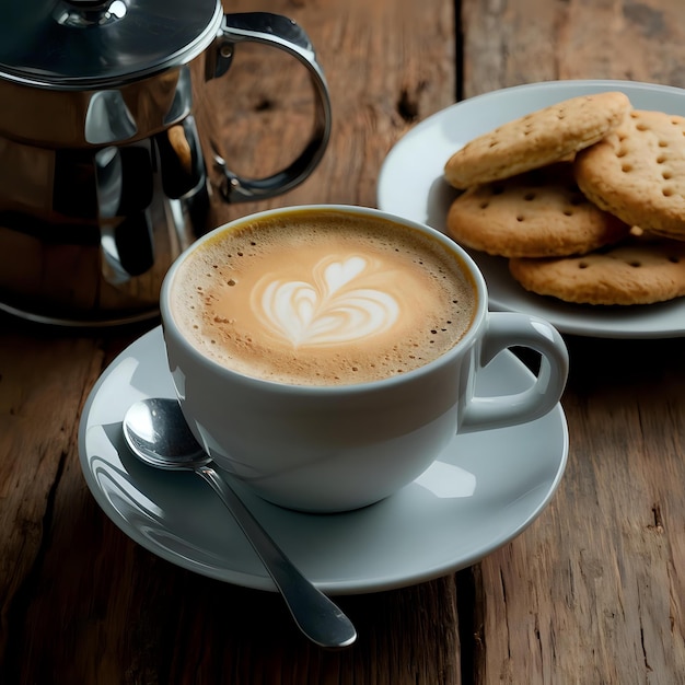 a cup of coffee with a heart on the top of it