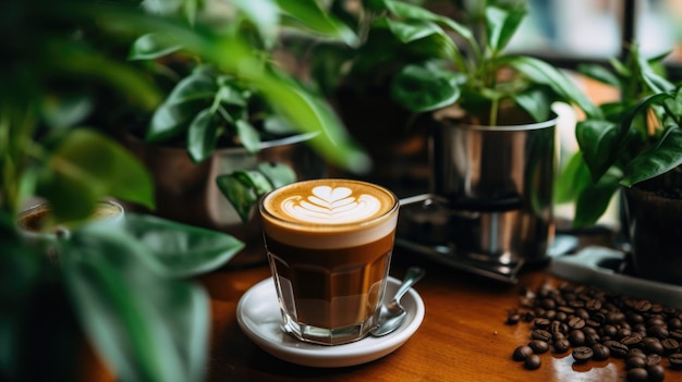 A cup of coffee with a latte art on the top