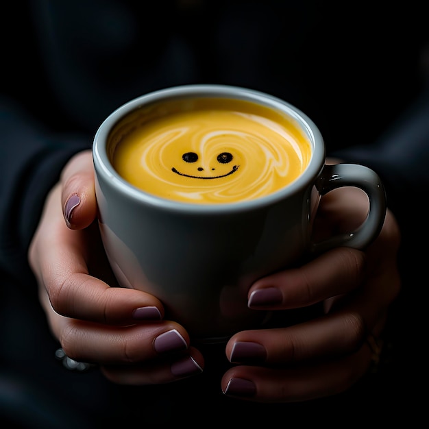 A cup of coffee with a smiley face darktable Chocolate day Valentines Day Valentines week