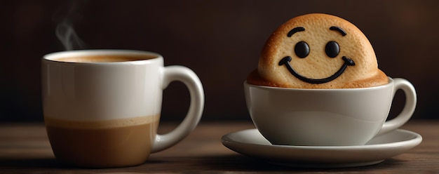 a cup of coffee with a smiley face on it