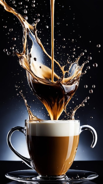 Photo a cup of coffee with a splash of coffee being poured into it