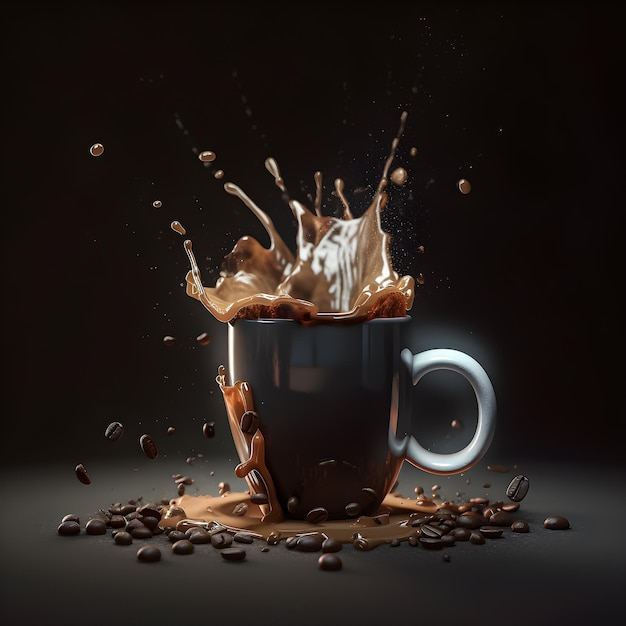 A cup of coffee with a splash of liquid being poured into it.