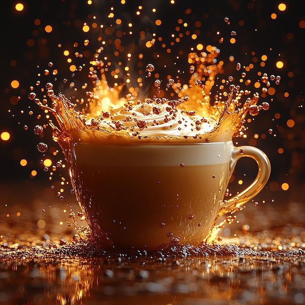 Photo a cup of coffee with a splash of orange liquid in it