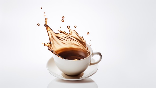 A cup of coffee with splashes of liquid in it