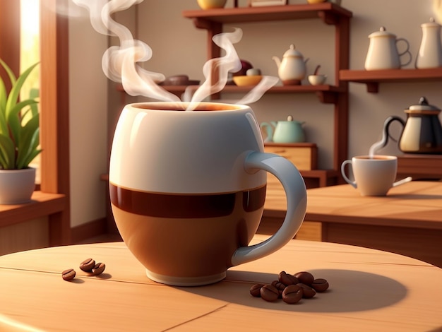 Photo a cup of coffee with steam coming out of it