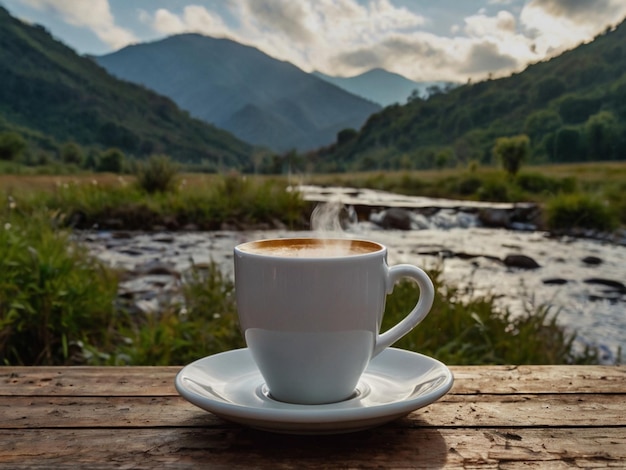 Photo a cup of coffee with steam coming out of it