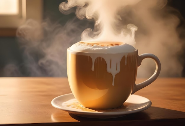 a cup of coffee with steam coming out of it