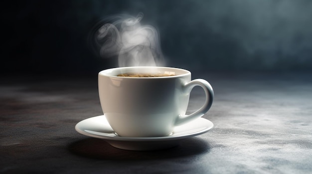 Cup of coffee with steam on dark backgroundgenerative ai