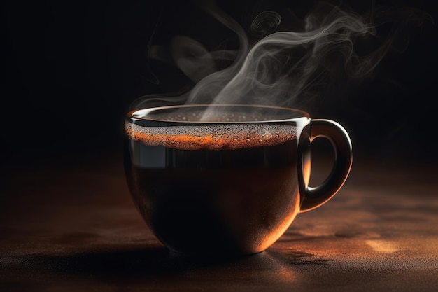 A cup of coffee with steam rising from the top.