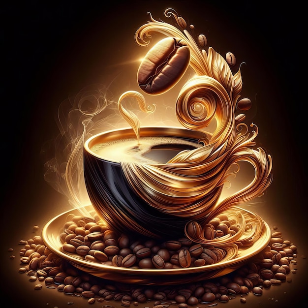 a cup of coffee with a swirl of coffee in the middle