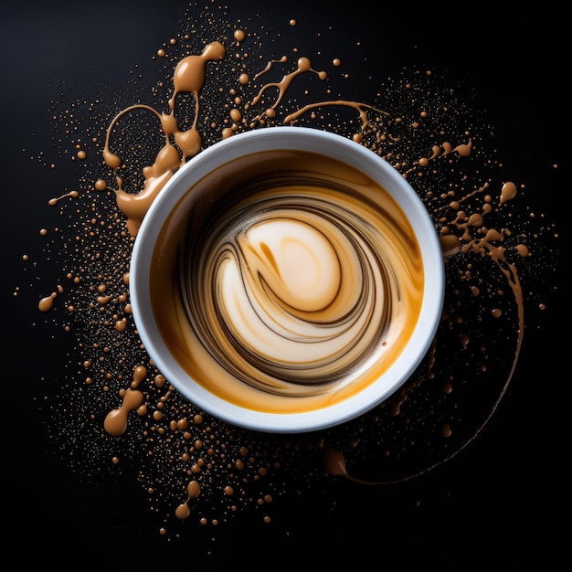 A cup of coffee with a swirl in it