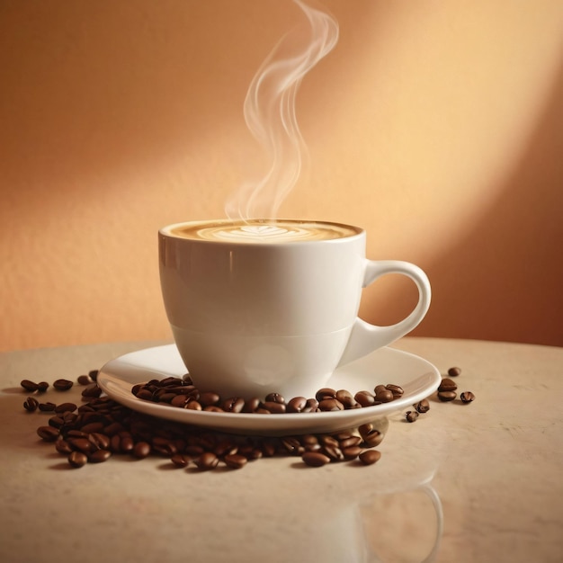 a cup of coffee with a white cappuccino on a saucer