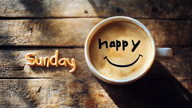 Photo a cup of coffee with the words happy sunday on it