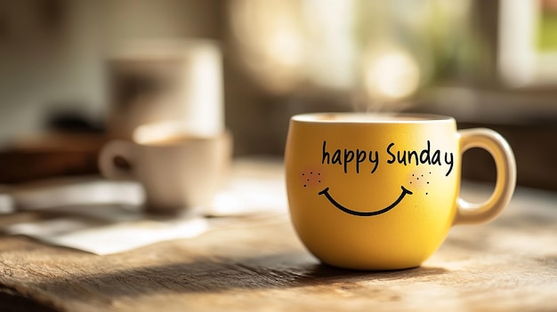 Photo a cup of coffee with the words happy sunday on it