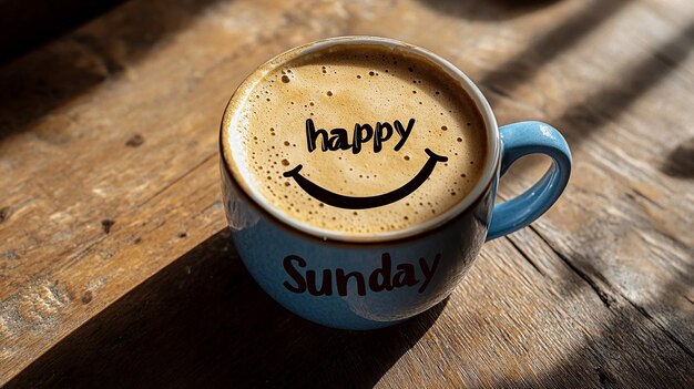 Photo a cup of coffee with the words happy sunday on it