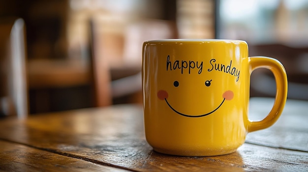 Photo a cup of coffee with the words happy sunday on it