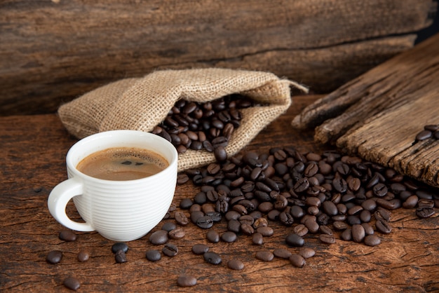 Cup Of Coffee On Wood Table.