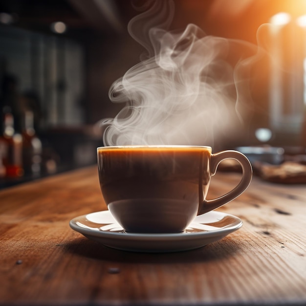 Cup of Coffee on a wooden table Generated with AI