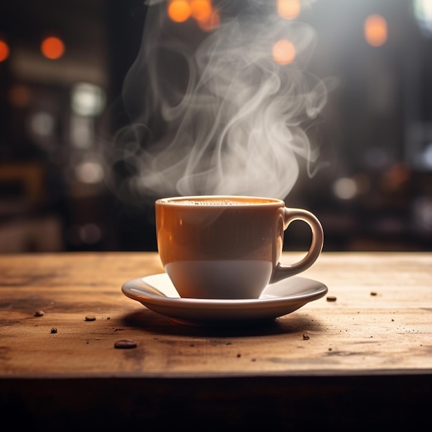 Cup of Coffee on a wooden table Generated with AI