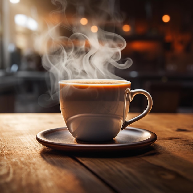 Cup of Coffee on a wooden table Generated with AI