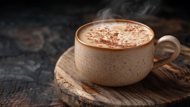 a cup of coffee on a wooden table