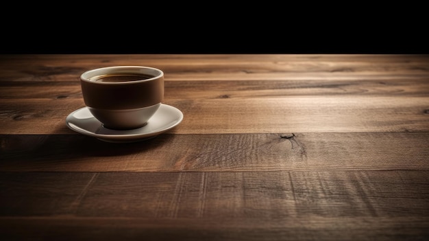 A cup of coffee on a wooden table