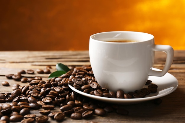 Cup of coffee on wooden table