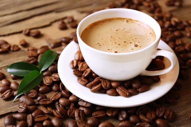 Cup of coffee on wooden table