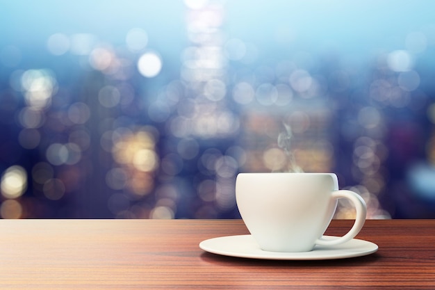 Cup of coffee on a wooden table