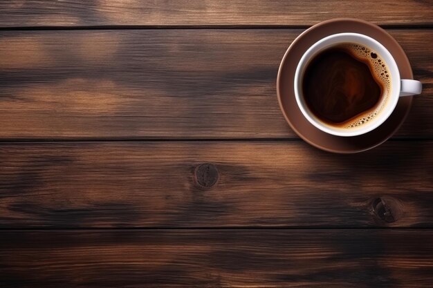 A cup of coffee on a wooden table