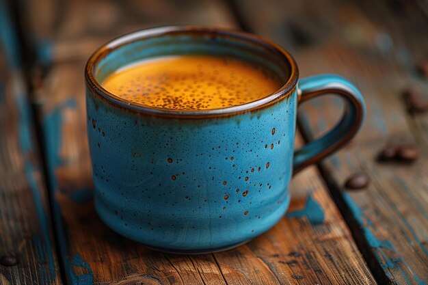 A cup of coffee on a wooden table