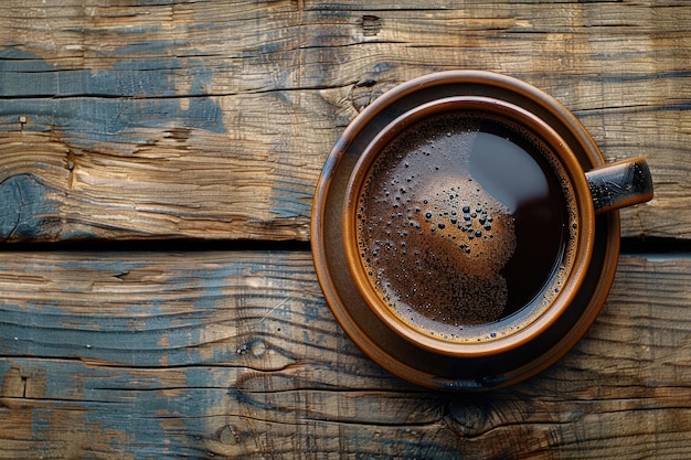 A cup of coffee on a wooden table