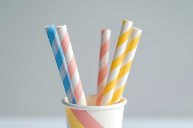 Photo a cup filled with colorful paper straws sits on a table perfect for party decor or photography props