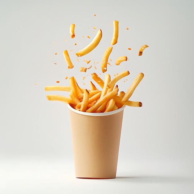 Photo a cup of french fries is in a cup with a pile of fries