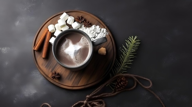 A cup of hot chocolate with cinnamon sticks and cinnamon sticks