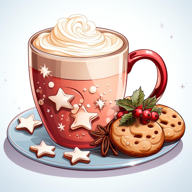 a cup of hot chocolate with cookies and a star shaped cookie