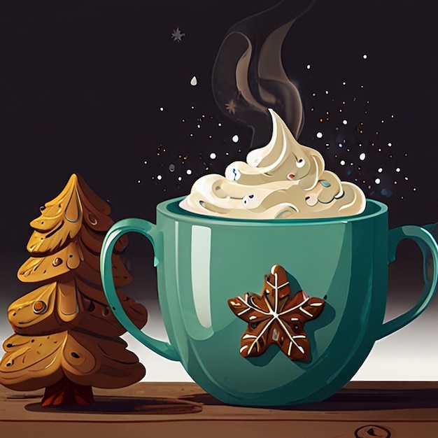 a cup of hot chocolate with a gingerbread on it