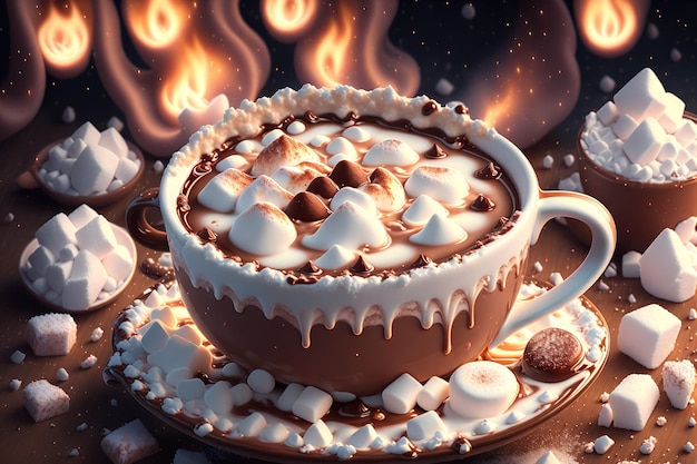 Cup of hot chocolate with marshmallows