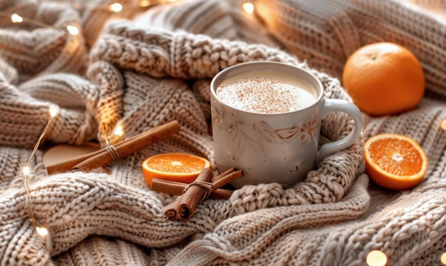 A Cup of Hot Chocolate With Orange Slices and Cinnamons