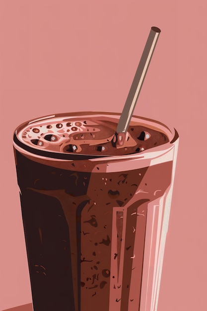 A cup of hot chocolate with a straw on a table