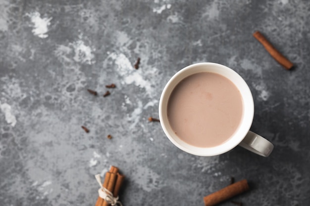 cup of hot cocoa drink with cinnamon