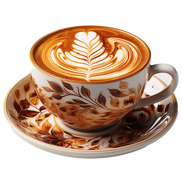 A Cup of Hot Coffee with Exquisite Latte Art Isolated on a white Background